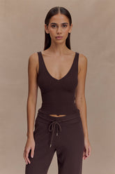 Natalya Ribbed Knit Cami Top - Dark Chocolate