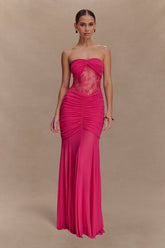 Khadijah Lace And Mesh Maxi Dress - Dragonfruit