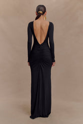Louisa Long Sleeve Slinky Maxi Dress - Black