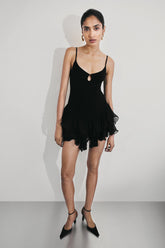 Calantha Ruffle Mesh Mini Dress - Black