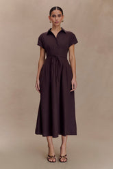 Aysha Buttoned Linen Midi Dress - Chocolate