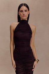 Matilda Ruched Mesh Bodysuit - Chocolate