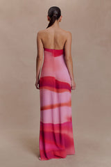 Amaya Strapless Chiffon Maxi Dress - Pink Sunset Print