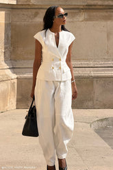 Oriana Linen Button Vest - White